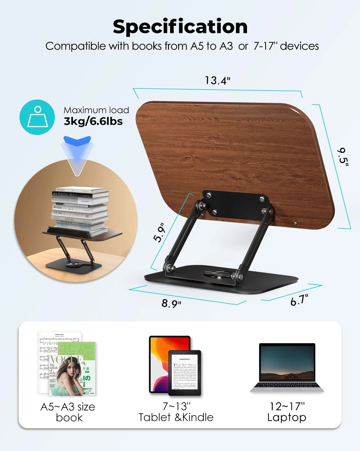 Adjustable Reading Holder with 360°Rotating Bases