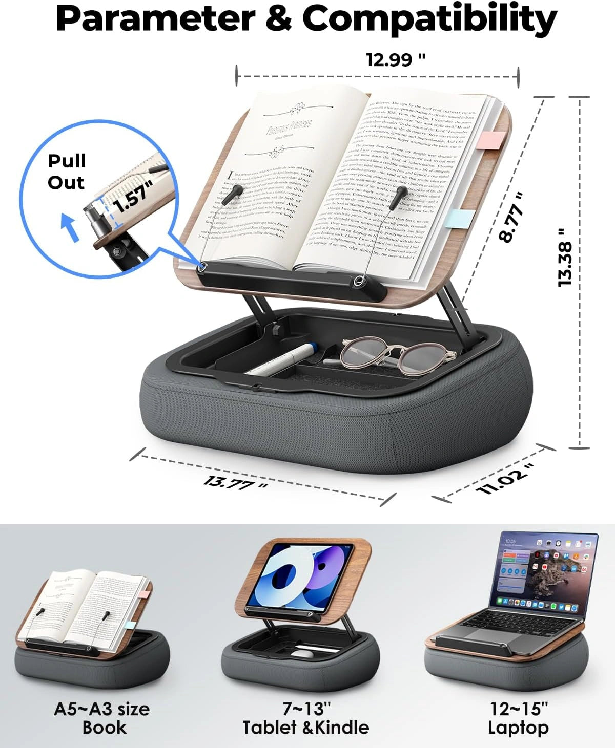 Adjustable Pillow Stand with Storage