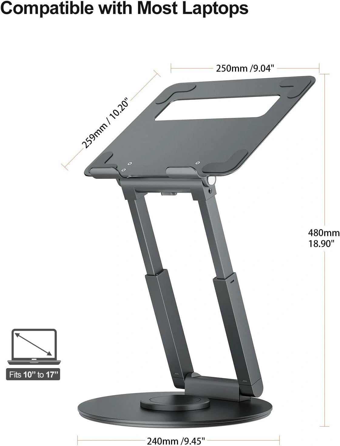 Telescopic Laptop/Book/Tablet Stand for Desk with 360° Swivel Base