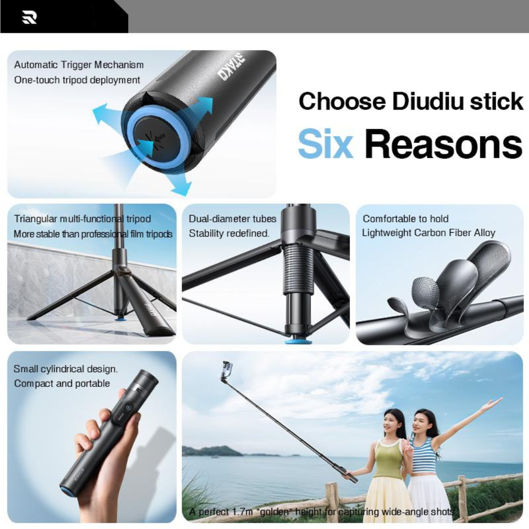 One-Touch Deploy Selfie Stick/ Tripod with Remote