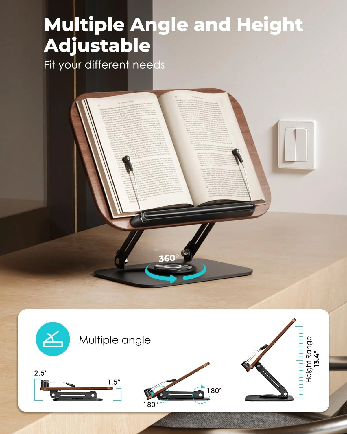 Adjustable Reading Holder with 360°Rotating Bases