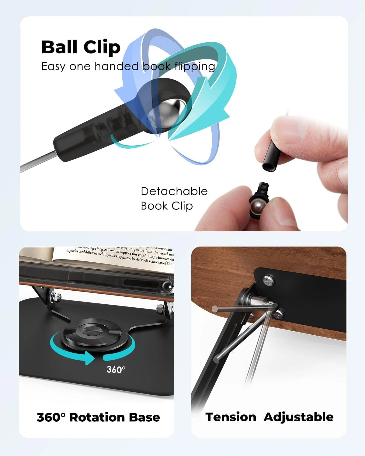 Adjustable Reading Holder with 360°Rotating Bases