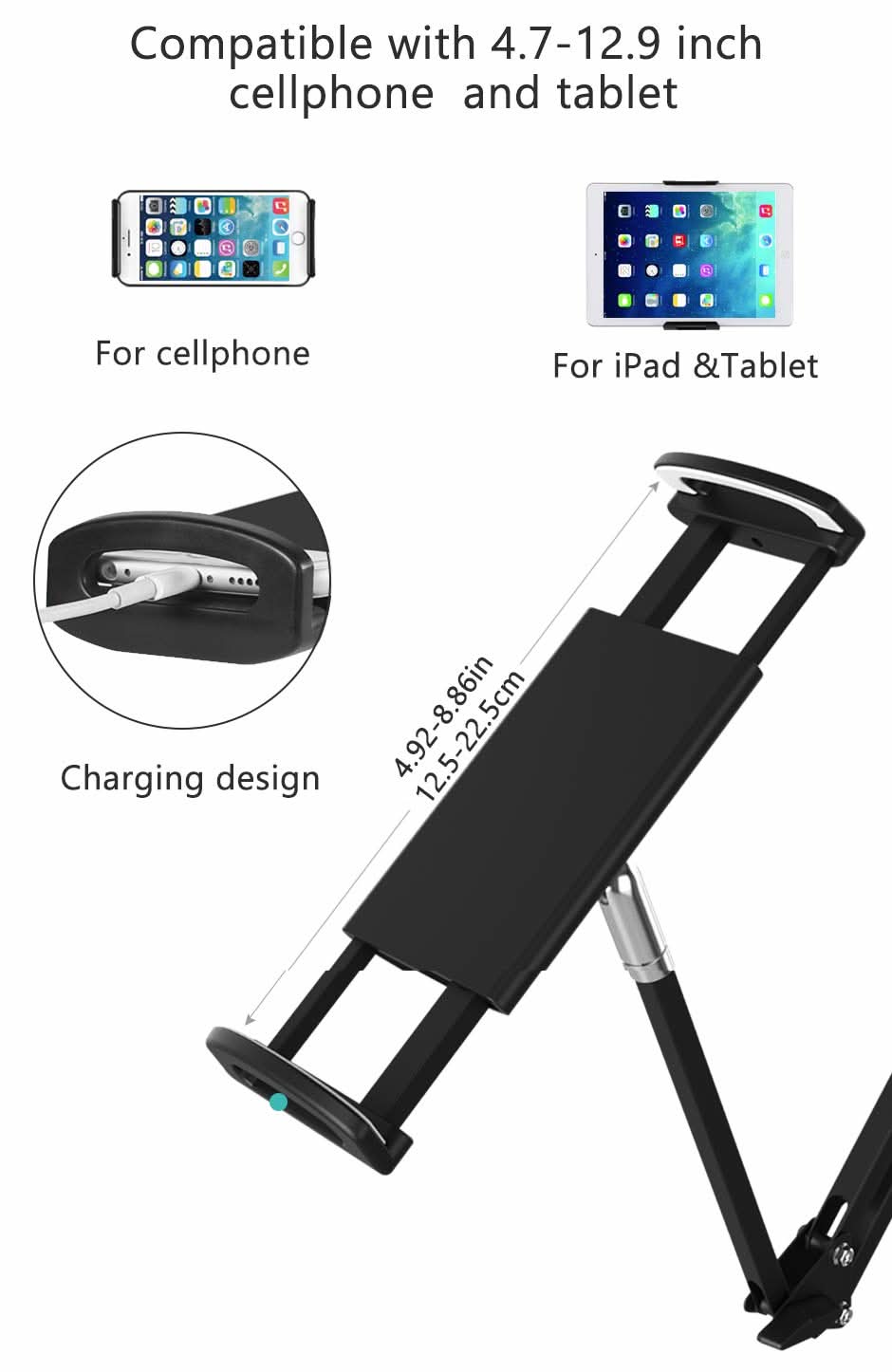 Universal Adjustable Tablet/Phone Holder - Long Arm Style