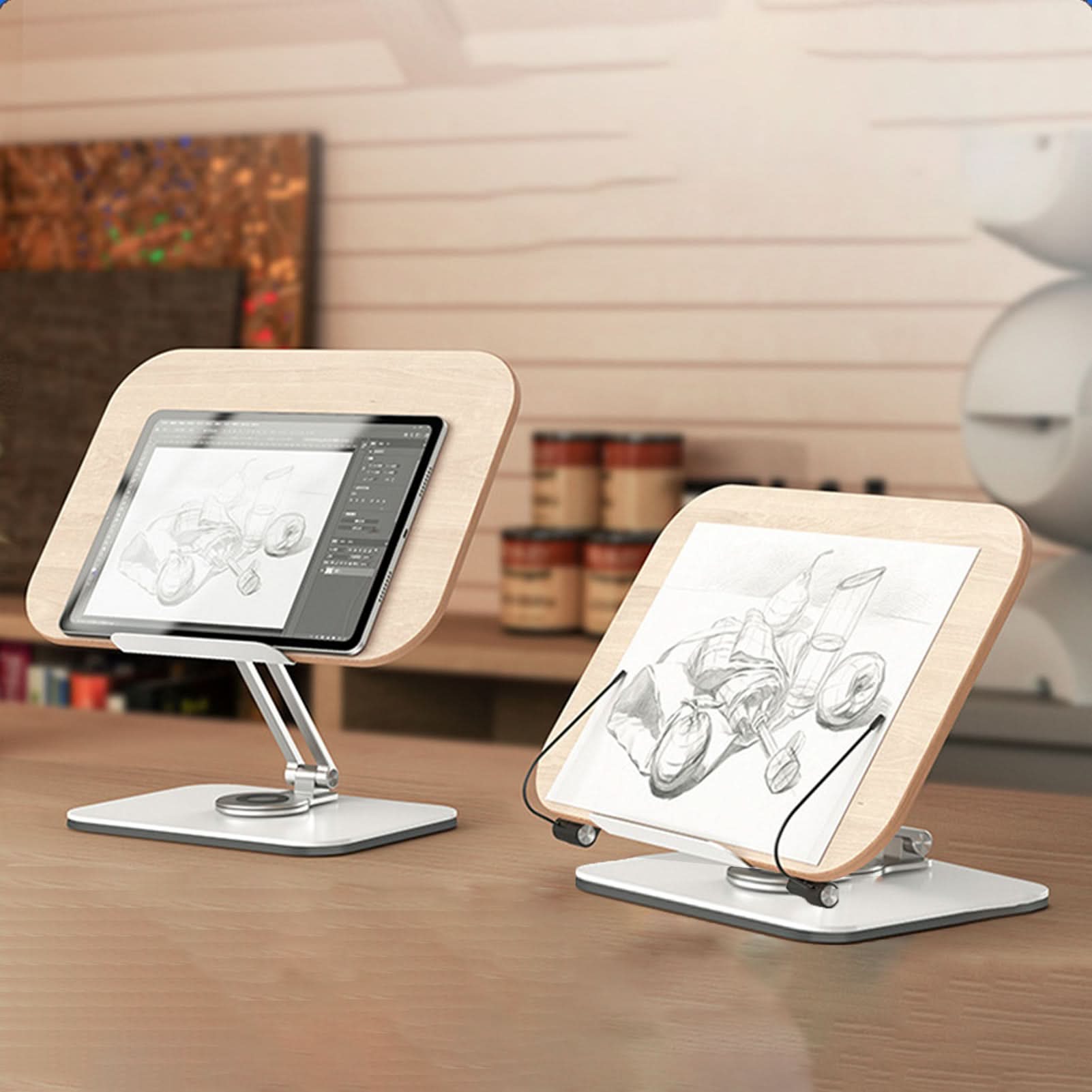 360° Rotatable and Foldable Alumnium-Wooden Stand